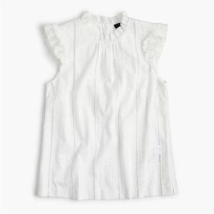 J. Crew Petite White Eyelet Ruffle Mock Neck top Sz 10P